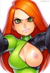 2025 ai_generated artist_name breasts crazyfishbones female green_eyes large_breasts lips long_hair looking_at_viewer nipples orange_hair original solo