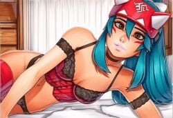2025 ai_generated artist_name black_bra bra breasts cleavage crazyfishbones female kiriko_(overwatch) large_breasts long_hair panties solo underwear
