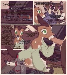 2025 4_fingers anthro autumndeer balls biped bottomwear breasts brother_(lore) brother_and_sister_(lore) brown_body brown_fur brown_tail clothed clothed/nude clothed_anthro clothed_female clothed_male clothing cloven_hooves deer dialogue digital_media_(artwork) english_text erection eye_contact faceless_anthro faceless_character faceless_male fellatio female fingers fully_clothed fully_clothed_anthro fully_clothed_female fully_clothed_male fur genitals green_eyes group hooves inside kneeling looking_at_another male mammal nude nude_anthro nude_male oral penile penis pink_eyes procyonid raccoon sex sibling_(lore) sister_(lore) smile standing standing_sex tail text topwear trio twins_(lore)