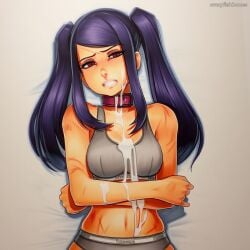 2025 ai_generated artist_name breasts cleavage crazyfishbones female jill_stingray large_breasts long_hair midriff navel purple_hair solo twintails