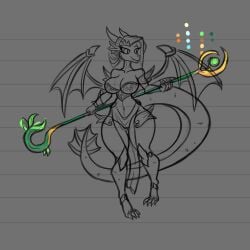 arsfromnowhere_(artist) big_breasts breasts dnd dnd_character dragon dragon_girl dragon_horns dragon_tail female furry sketch wide_hips