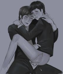 anal blush gay gay_sex half-dressed john_lennon male/male paul_mccartney real_person see-through sex sweat the_beatles visible_penis yaoi