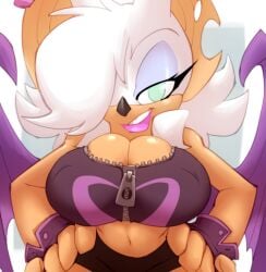 bigdad busty cleavage_cutout cleavage_window rouge_the_bat sports_bra zipper zipper_top
