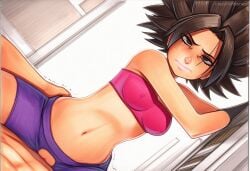 1boy 2025 ai_generated artist_name black_hair breasts caulifla crazyfishbones dragon_ball female navel short_hair smile solo spiked_hair
