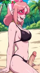 beach big_breasts ends34 female female_focus miss_heed_(villainous) pink_eyes pink_hair villainous wet