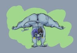 1boy ass asshole big_ass big_thighs big_tongue chubby chubby_male claws deltarune demon devil flexible handstand imp jester jevil_(deltarune) kentuckiyucki looking_at_viewer male male_only solo tail thick_thighs tounge_out