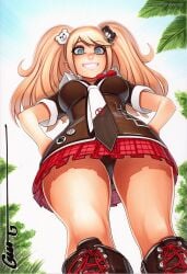2025 ai_generated artist_name blonde_hair breasts crazyfishbones danganronpa_(series) enoshima_junko female long_hair skirt smile solo twintails