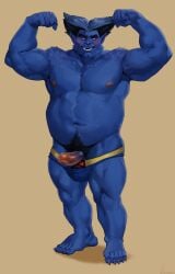 anthro balls bara beast_(x-men) blue_body blue_fur boner erection flexing furry hank_mccoy lewalrus male male_only marvel marvel_comics musclegut muscles muscular penis solo solo_male x-men