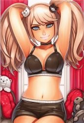 2025 ai_generated artist_name blue_eyes breasts crazyfishbones danganronpa:_trigger_happy_havoc danganronpa_(series) enoshima_junko female long_hair navel solo twintails