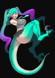 1girls anthro blue_hair breasts dinosaur dinosaur_girl female hatsune_miku monster monster_girl naniwadou raptor raptor_claws reptile scalie tail velociraptor vocaloid