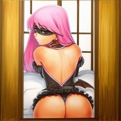 2025 ai_generated artist_name ass back bare_shoulders crazyfishbones female from_behind long_hair looking_at_viewer looking_back original pink_hair solo