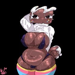 1boy 1femboy brown_eyes brown_tail cosmo_(dandy's_world) dandy's_world dandys_world dark-skinned_male fat_ass hoodie hoodie_lift huge_breasts kirstylunchh multicolored_clothing pussy pussy_visible_through_clothes pussy_visible_through_panties rainbow_clothing revealing_swimsuit roblox roblox_game sweating sweating_profusely thick_thighs white_hoodie