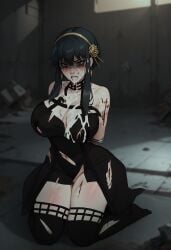 1girls abandoned_building after_fellatio ai_assisted ai_generated angry arms_behind_back bangs bare_shoulders black_dress black_hair black_legwear blood blood_on_face blurry_background blush bound bound_arms breasts bruise cleavage clothed cum cum_drip cum_in_mouth cum_on_breasts cum_on_clothes cum_on_face cum_on_tongue cuts damaged damaged_clothes defeated defeated_heroine dress facial female hairband hikkaria huge_breasts humiliation imminent_rape injury kneeling mascara_tears nipples_peek nosebleed open_mouth pussy pussy_peek red_eyes ruined_makeup scratches shaded_face skindentation solo spy_x_family sweat thighhighs thorn_princess torn_clothes torn_dress torn_legwear yor_briar yor_forger