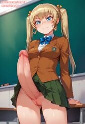 1futa ai_generated asakura_mao blonde_hair charv classroom futa_only futabu futanari huge_cock pussy small_breasts twintails