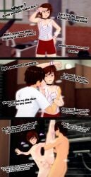 2boys 3d anal armpit_licking armpits big_ass big_penis brat brown_hair choker comic english_text femboy green_eyes gym gym_clothes koikatsu leg_lift licking_armpit looking_at_viewer musk musk_clouds oc original_character painted_nails shower shower_sex standing standing_on_one_leg standing_sex sweat sweatband sweating sweaty talking_to_viewer testicles text yaoi
