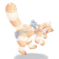 anal balloon blush cat_ears catgirl cum cum_inside furry grabbing grabbing_from_behind handlebars inflatable latex living_inflatable nozzle pool_toy rubber transparent transparent_body transparent_sex_toy