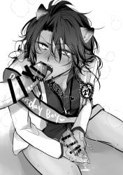 blush gay leona_kingscholar male male_masturbation male_only masturbation partially_clothed twisted_wonderland uniform yaoi
