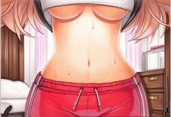 2025 ai_generated artist_name breasts crazyfishbones enoshima_junko female head_out_of_frame large_breasts long_hair midriff navel shirt_lift solo underboob