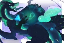 2025 balls belly big_belly black_body blue_balls blue_eyes blue_penis bodily_fluids dated dragon drooling erection famir fangs feral genitals green_mane group hi_res huge_belly lying male mane membrane_(anatomy) membranous_wings mythological_creature mythological_scalie mythology narrowed_eyes on_back open_mouth penis ridged_penis saliva saliva_string scalie sharp_teeth signature solo_focus spread_legs spreading teeth translucent translucent_wings vein veiny_penis vore wings