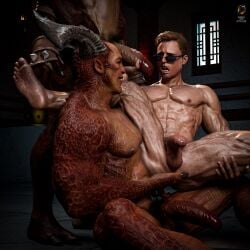 3boys ass big_penis dick general_shao goro johnny_cage men_of_atlus monster_boy mortal_kombat mortal_kombat_1_(2023) penis shao_kahn