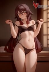 1girls 2d ai_generated ass barefeet big_ass breasts cleavage erophoenix feet female female_focus full_body genshin_impact hu_tao_(genshin_impact) long_hair looking_at_viewer orange_eyes patreon_username small_breasts solo solo_female sweat thick thick_thighs toes uncensored