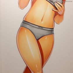2025 ai_generated artist_name bubbles_(ppg) crazyfishbones female grey_background midriff navel original panties photo_(medium) simple_background solo underwear