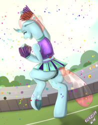 absurd_res anus arthropod changeling cheerleader closed_eyes clothing female friendship_is_magic furry hi_res my_little_pony no_underwear ocellus_(mlp) outside pussy wolfmask