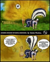 2girls all_fours barefoot bear_girl black_hair brown_hair fart farting_in_face huge_ass mecha-windom skunk_girl white_hair wilting_plants yoga_pants
