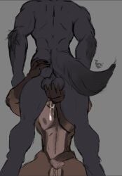 2023 anthro anthro_on_anthro anthro_penetrated anthro_penetrating anthro_penetrating_anthro areola artist_name backsack ball_grab balls big_balls biped bodily_fluids brown_body brown_fur canid canine colored cum cum_drip dripping duo fingers fur genital_fluids genitals grey_body grey_fur half-erect hand_on_back humanoid_hands kneeling_oral_position male male/male male_penetrated male_penetrating male_penetrating_male mammal muscular muscular_anthro muscular_male mythological_canine mythological_creature mythology navel nipples obscured_penetration penetration penis penis_in_mouth perineum rear_view sex tail tan_body tan_fur text toroi werecanid werecanine werecreature werewolf