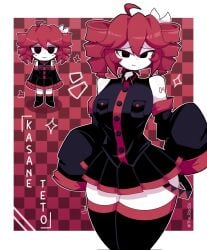 1girls 2d 2d_(artwork) absolute_territory ahoge alternate_eye_color big_breasts black_eyes breasts chibi chibi_inset clothed clothed_female clothing detached_sleeves female female_only fully_clothed hairbow hourglass_figure huge_thighs ineffective_skirt kasane_teto large_breasts long_sleeves microskirt miniskirt red_hair simple_background skirt slim_waist small_waist smile solo solo_female the_rod26 thick_thighs thighhighs thighs utau white_skin wide_hips