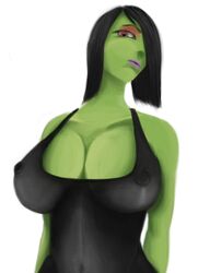 1girls artist_request banjo-kazooie big_breasts black_dress black_hair breasts busty cleavage clothing dress emotionless erect_nipples erect_nipples_under_clothes eyelashes eyeshadow female female_only fully_clothed game_over_gruntilda green_skin gruntilda hair_over_eye hair_over_one_eye huge_breasts large_breasts lips lipstick looking_at_viewer mature_female navel nipple_outline one_eye_covered purple_lipstick rareware red_eyes sexually_suggestive short_hair solo video_game video_games voluptuous white_background witch