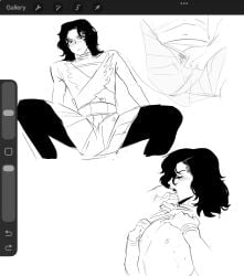 androgynous black_hair blush celebrity clothed egyptian_clothes feminine_male gay hand_in_mouth long_hair male/male male_focus male_only michael_jackson musician nipples offscreen_male real_person saliva taking_clothes_off yaoi