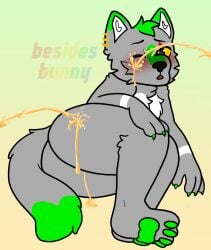 archie_foster besidesbunny bodily_fluids canid canine canis coyote dipstick_tail ear_piercing ear_ring fur genital_fluids green_body green_fur grey_body grey_fur male mammal markings peeing peeing_on_another piercing ring_piercing solo solo_focus tail tail_markings urine urine_on_face urine_on_leg watersports yellow_eyes