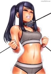 2025 ai_generated artist_name black_hair bondage bondage bound breasts collar crazyfishbones female jill_stingray long_hair navel solo