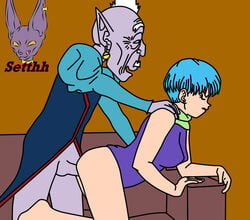 angry_sex blue_hair bulma_briefs doggy_style dragon_ball dragon_ball_super elder_kai female from_behind_position penis setthh98 short_hair sofa straight_hair topwear