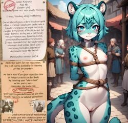 ai_generated anime blue_eyes blue_fur blue_hair bondage bounty_hunters cheetah collar edited fantasy feline female fictional furry market naked nude petite photoshop requested roleplay ropes skinny slave slavegirl slavery small_boobs small_breasts small_tits waifu
