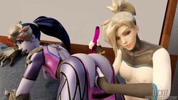 3d anal anal_insertion anal_object_insertion anal_sex ass belly_bulge blizzard_entertainment breasts deep_penetration dildo dildo_in_ass double_dildo double_penetration double_sided_dildo excited fingering fingering_partner lickiz mercy overwatch smirk widowmaker yuri