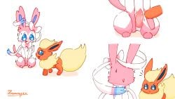 16:9 2025 animal_genitalia animal_penis big_tail blue_eyes blue_inner_ear blush bodily_fluids digital_media_(artwork) duo eeveelution eyebrows eyelashes female female_feral feral flareon fur generation_1_pokemon generation_6_pokemon genitals hi_res ibispaint_(artwork) leg_grab looking_at_another looking_at_genitalia looking_at_penis male male_feral neck_tuft nintendo open_mouth orange_body orange_ears orange_fur penis pink_body pink_ears pink_fur pink_tail pokemon pokemon_(species) sequence shaded signature simple_background sweat sylveon tail tuft watermark white_background white_body white_fur widescreen xammyxx yellow_body yellow_fur yellow_tail