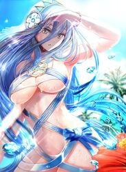 1girls azura_(fire_emblem) breasts female fire_emblem fire_emblem_fates long_hair looking_at_viewer solo solo_female solo_focus summer swimsuit tongari water yellow_eyes