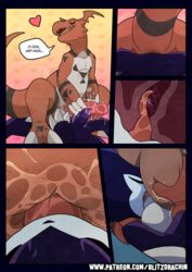 anal anus blitzdrachin blush comic digimon digimon_(species) english_text facesitting feral first_person_view gay grab_the_butt guilmon impmon internal male male/male male_only oral patreon penis perspective reptile rimming scalie sex yaoi