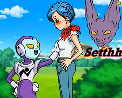 alien beerus blush breast_grab bulma_briefs dragon_ball dragon_ball_super female human jaco jaco_the_galactic_patrolman licking_lips male milf setthh98 straight_hair