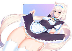 1girls blush female female_only higher_resolution_available nekopara pussy shaved_pussy skirt skirt_lift solo thighhighs tofuubear upskirt vanilla_(sayori)