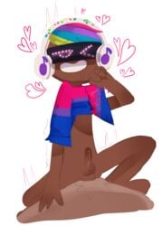 <3 2boys bisexual_pride_colors bottomless br-light cookie_run dark_skin dj_cookie drool erection gay headphones male penis pride_colors rule_63 visor