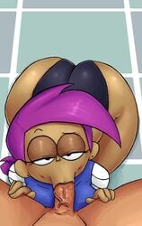 ass big_ass big_butt blowjob dark_skin enid enid_mettle fellatio front_view jigglytoons looking_at_viewer ok_k.o.!_let's_be_heroes oral pov purple_hair redbone slurp sucking wide_hips