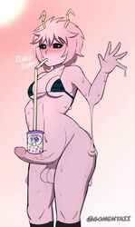 blush breasts dickgirl drinking futa_only futanari gomentai intersex melting mina_ashido monster_girl my_hero_academia pink_hair pink_skin sweat