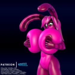 1:1 3d android animated anthro areola big_breasts breast_expansion breasts expansion huge_breasts long_ears low_res machine nipples nude pink_body pixell robot smile voxell_voxell