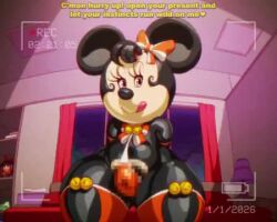 1girls angelauxes animated anthro anthro_female battery_indicator camera_view censored_pussy christmas_outfit chubby_ass chubby_female curvy_body curvy_female curvy_figure dialogue dialogue_box disney english_dialogue english_subtitles english_text hips jingle_bell looking_at_viewer minnie_mouse mouse mouse_ears mouse_girl mouse_tail plump_pussy recording recording_video ribbon ribbons seductive_body seductive_look seductive_smile sexy_body sexy_female small_breasts sound thicc_thighs thick_thighs thigh_socks vhs_filter video