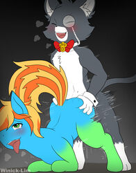 1boy absurd_res ahe_gao all_fours ambiguous_gender ambiguous_penetrated ambiguous_penetration anthro anthro_on_feral anthro_penetrating anthro_penetrating_feral ass_up black_fur blackjack_(pinkbutterfree) blue_fur bodily_fluids bow breath closed_eyes countershading duo equine eyewear feet feline feral fur furry genital_fluids gradient_fur green_eyes green_fur hair half-closed_eyes heavy_breathing hi_res hooves horse huff interspecies male mammal monocle motion_lines multicolored_hair multicolored_tail open_mouth paws penetration pony pussy_juice snout teeth text tongue tongue_out watermark white_countershading white_fur winick-lim zoophilia