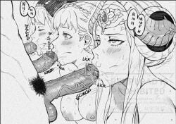 3boys 3girls black_and_white blush breasts edelgard_von_hresvelg fellatio female fire_emblem:_three_houses large_breasts male marianne_von_edmund mercedes_von_martritz nipples tounge_out youseevishnu