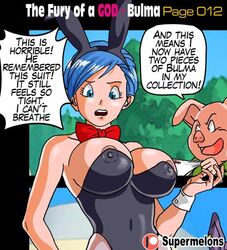 big_breasts breasts bulma_(bunny) bulma_briefs comic costume dragon_ball dragon_ball_super dragon_ball_z manga oolong page_12 rabbit shame suit super_melons the_fury_of_a_god_(supermelons)